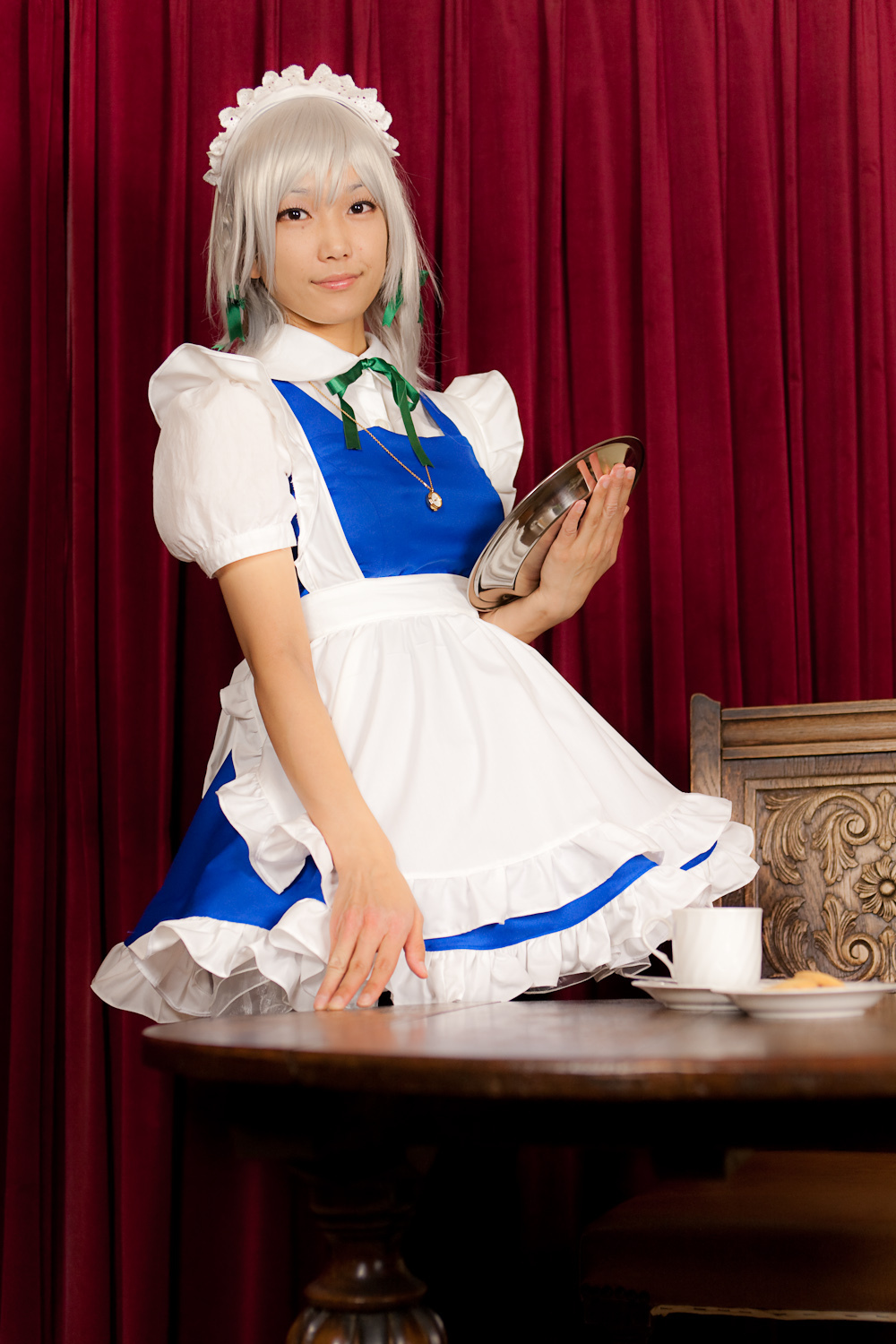 Cosplay beauty set C77 Sakuya izayoi white silk wig (1)